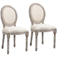 HOMCOM Set 2 Scaune Clasice pentru Masă de Dining din Lemn cu Tapițerie din Material Textil, Crem(m-1)