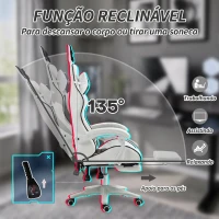 Vinsetto Cadeira Gaming Giratória de Couro PU com Altura Ajustável Inclinável 135° Apoio para a Cabeça 65x63x136-142 cm Branco e Preto(m-6)