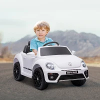 AIYAPLAY Elektro-Kinderfahrzeug, VW Käfer, 3-5 km/h, mit Fernbedienung & Musik, Weiß(m-10)