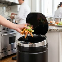 HOMCOM 42L Automatic Motion Sensor Rubbish Bin with Fingerprint Resistant, Stainless Steel, Black(m-9)