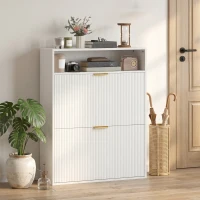 HOMCOM Zapatero Estrecho con 2 Compartimentos Abatibles Y Estante Superior para Pasillo Y Entrada Blanco(m-4)