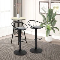 HOMCOM Lot de 2 tabourets de Bar Design néo-rétro réglable pivotant avec Repose-Pied métal Noir Lin Gris(m-10)
