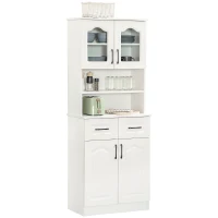 HOMCOM Kitchen Cupboard, Freestanding Storage Cabinet with 2 Adjustable Shelves, 2 Drawers and Open Counter for Living Room, Dining Room, 168cm, White(m-1)