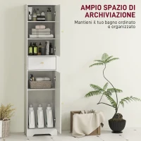 HOMCOM Armadietto Alto da Bagno Stretto con 2 Porte Arco Cassetto e Ripiani Regolabili Moderno 40x29,5x170 cm Bianco(m-4)