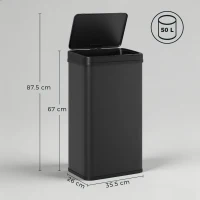 HOMCOM 50L Sensor Bin with Soft-Close Lid, Stainless Steel Automatic Touchless Motion Sensor Kitchen Bin, Black(m-3)