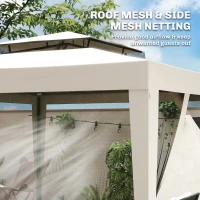 Outsunny 3 x 3 m Gazebo, Netting Party Tent, Patio Canopy Outdoor Event Shelter with Double Tier Roof, Cream White(m-6)