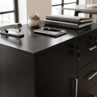 HOMCOM Caisson bureau meuble de rangement verrouillable avec 3 tiroirs et étagère réglable, roulettes, 40 x 60 x 56 cm, noir(m-12)