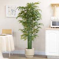 HOMCOM Pianta Artificiale di Bambù, 180 cm Pianta Finta Realistico con Vaso Decorativo per Soggiorno e Camera da Letto, Verde(m-6)