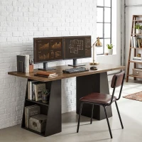 HOMCOM Escritorio con 4 Estantes Abiertos Diseño Industrial 140 cm Marrón y Negro(m-2)