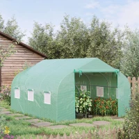 Outsunny Serra da Giardino 3.5 x 3 x 2m con Tetto Spiovente in PE, Porta e 6 Finestre, Verde(m-10)