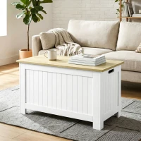 HOMCOM Baúl de Almacenaje 90 L con Tapa Baúl de Almacenaje Versátil con Bisagra de Seguridad 80,5x40x46,4 cm Natural y Blanco(m-8)