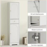 HOMCOM Armadietto Alto da Bagno Stretto con 2 Porte Arco Cassetto e Ripiani Regolabili Moderno 40x29,5x170 cm Bianco(m-7)