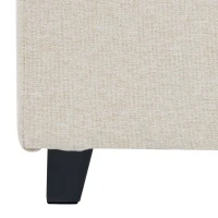 HOMCOM Small Ottoman, Square Footstool with Side Pocket, Rubber Wood Legs and Padded Seat for Living Room, Beige(m-13)