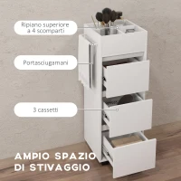HOMCOM Mobiletto da Bagno con 4 Scomparti, 3 Cassetti e Porta Asciugamani, 35 x 30 x 90 cm, Bianco(m-4)