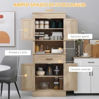 HOMCOM Credenza Buffet da Cucina con Armadi, Ripiani Regolabili, Cassetto e Ripiano Aperto, Stile Moderno per Sala da Pranzo, Soggiorno, 74 x 39,5 x 183 cm, Quercia Chiara(m-4)