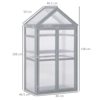 Outsunny 80 x 47 x 138cm Garden Cold Frame with Adjustable Shelves, Polycarbonate Greenhouse with Double Doors, Openable Top Covers, Grow House for Flower Vegetable Plants, Grey(m-3)