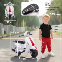 AIYAPLAY Moto Elettrica per Bambini Licenza Vespa, Batteria Ricaricabile 6V, Rotelle e Luci, Età 2-4 Anni, Bianco(m-3)