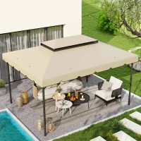 Outsunny Telo di ricambio gazebo 4x3 m con doppio tetto e drenaggio, Beige(m-2)