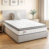 HOMCOM Colchón 90x190 cm 20 cm de Espesor Colchón de Muelles Ensacados 7 Zonas con Espuma Viscoelástica con Gel Refrescante(m-3)
