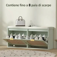 HOMCOM Panca portascarpe con seduta imbottita e anta in rattan, 104x26x47,5 cm, Verde(m-5)