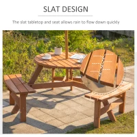 Outsunny Round Table W/3 Attached Benches-Fir Wood(m-6)