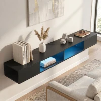 HOMCOM Móvel de TV suspenso 180 cm com iluminação LED RGB, móvel para TV com prateleiras abertas, 177,8 x 30 x 18 cm, preto(m-8)