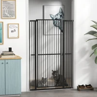 PawHut Barrera para Perros Extra Alta con Ancho Ajustable 77-104 cm Puerta para Perros con Extensiones y Puerta de Paso Negro(m-10)