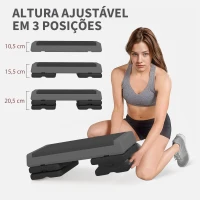 SPORTNOW Step para Fitness Antideslizante Altura Regulável 3 Níveis de 10,5/15,5/20,5 cm Capacidade 250 kg 77x36x20,5 cm Cinza e Preto(m-4)