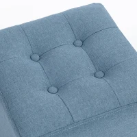 HOMCOM Small Ottoman, Square Footstool with Side Pocket, Rubber Wood Legs and Padded Seat for Living Room, Dark Blue(m-11)