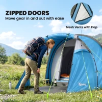 Outsunny 2-3 Man Tunnel Tent with Vestibule, Weather-Resistant Camping Tent with Air Vents for Fishing Hiking, Light Blue & Grey(m-5)
