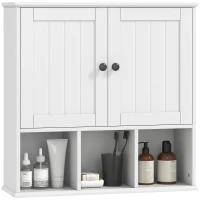 HOMCOM Armario Mural de Baño Mueble de Almacenamiento con 2 Puertas Estante Regulable y Compartimentos Abiertos Blanco(m-7)