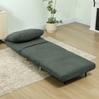 HOMCOM 2-in-1 Poltrona Letto Ospiti, Poggiatesta Regolabile, Velluto a Coste, 82 cm x 89 cm x 83 cm, Verde(m-9)