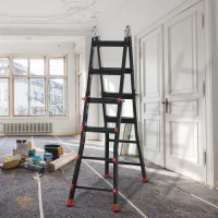 HOMCOM Escalera Telescópica de Aluminio 4 m Escalera Extensible Plegable con 8 Peldaños Ajustables y 2 Formas Carga 150 kg(m-10)