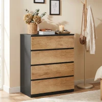 HOMCOM Commode 4 tiroirs en bois avec rails métalliques et poignées rainurées, 60x40x80 cm, Noir et Chêne(m-2)