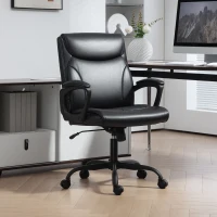 HOMCOM Sedia da Ufficio Reclinabile ad Altezza Regolabile in Finta Pelle e Acciaio, 60x68x95.5-105 cm, Nero(m-10)
