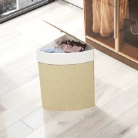 HOMCOM Panier à Linge en Bambou 55L, Panier Triangle avec Sac Amovible et Lavable, Couvercle, Poignée, 35x35x60cm, Naturel(m-9)