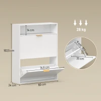 HOMCOM Zapatero Estrecho con 2 Compartimentos Abatibles Y Estante Superior para Pasillo Y Entrada Blanco(m-3)