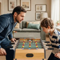 HOMCOM Futbolín de Mesa de Madera con 6 Varillas 2 Marcadores de Puntos y 18 Jugadores para +6 Años 69x36,5x22cm Natural(m-10)