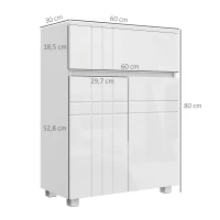 kleankin Mobiletto da Bagno su Piedi con 2 Porte e 1 Cassetto, Scaffale Regolabile, Bianco Lucido(m-3)