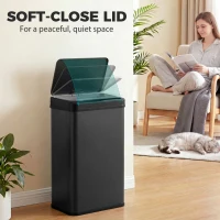 HOMCOM 50L Sensor Bin with Soft-Close Lid, Stainless Steel Automatic Touchless Motion Sensor Kitchen Bin, Black(m-7)