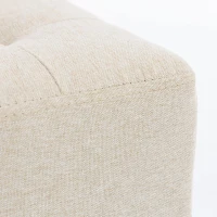HOMCOM Small Ottoman, Square Footstool with Side Pocket, Rubber Wood Legs and Padded Seat for Living Room, Beige(m-12)