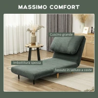 HOMCOM 2-in-1 Poltrona Letto Ospiti, Poggiatesta Regolabile, Velluto a Coste, 82 cm x 89 cm x 83 cm, Verde(m-6)