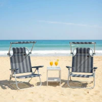 Outsunny Conjunto de 2 Cadeiras de Praia Dobráveis com Toldo Ajustável, Encosto Reclinável em 6 Posições e Apoio de Cabeça, Azul e Branco(m-10)