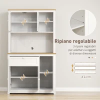 HOMCOM Mobile da cucina stile country con vetrina, cassetto e armadi, Naturale e Bianco(m-5)