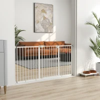 PawHut Barrière de sécurité animaux porte fermeture automatique système de double verrouillage sans perçage 3 extensions blanc(m-2)