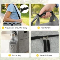 PawHut Sac de Transport pour Chien avec Poches, 2 Sacs à Nourriture, Bol Pliable, Séparateur Réglable, 38x17x35cm, Gris Clair(m-8)