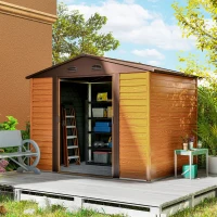 Outsunny 9 x 6ft Metal Garden Shed, House Hut Gardening Tool Storage with Ventilations, Sliding Door, Sloped Roof for Garden, Patio, Brown(m-2)