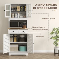 HOMCOM Armadio da Cucina con Porte in Vetro, 2 Cassetti, Armadio per Stoviglie, Armadio da Sala da Pranzo, Legno, 68 x 39,5 x 170 cm, Bianco(m-5)