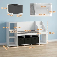 AIYAPLAY Scaffale Portagiochi per Bambini 3-8 Anni con Libreria a 3 Livelli, 3 Cassetti, 4 Scomparti, Cuscino, Bianco(m-3)