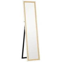 HOMCOM Miroir de sol pleine longueur miroir sur pied avec cadre en effet bois, montage sol, suspendu, appuyé, 157 x 37 cm blanc(m-1)